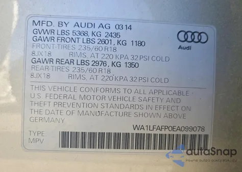 2014 Audi Q5 Premium Plus from USA, damaged, VIN WA1LFAFP0EA099078